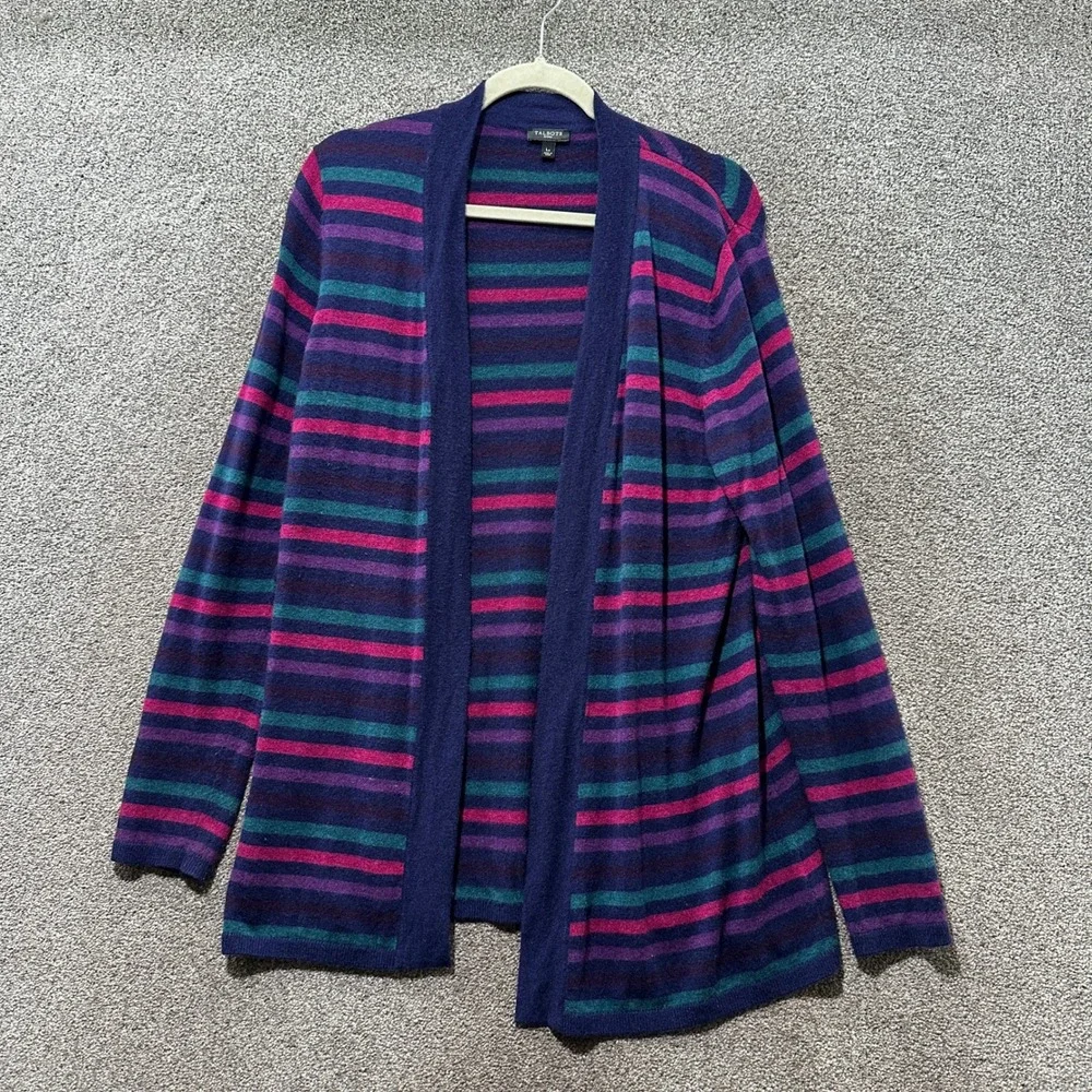 Talbots Cardigan Sweater Women Large Petite Striped Open Front Cardigan LP